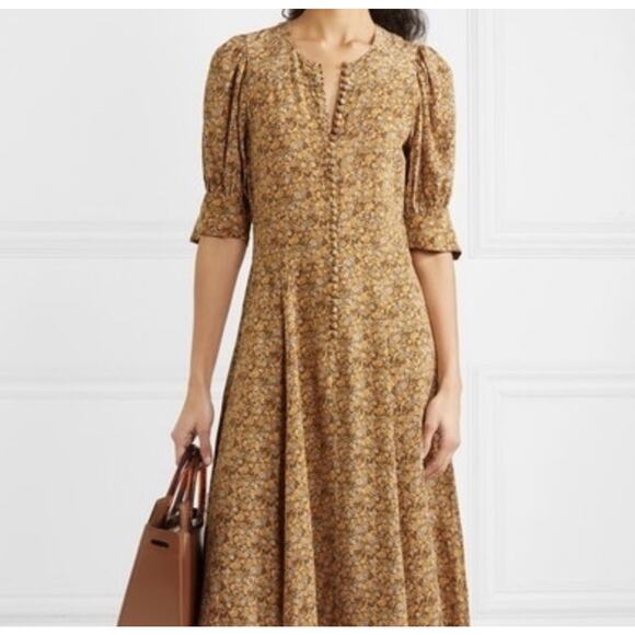 Doen Laurel Silk Maxi Dress Autumn Floral Print 100% Silk XS Boho Cottagecore - Picture 2 of 7